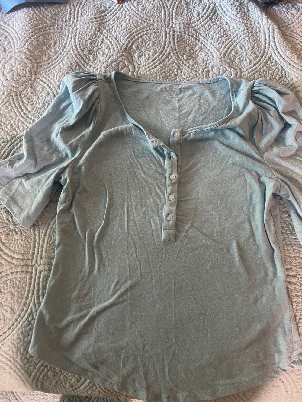 Anthropologie Light Blue Puff Sleeve Henley Blouse